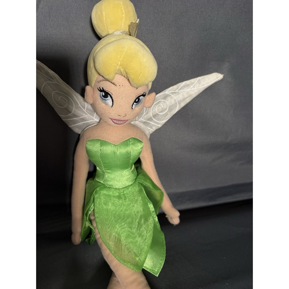 Disney Store Tinker bell Plush 12" Peter Pan Green Satin Dress Freckles